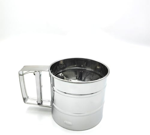 Flour Sifter,Upgraded 3-Cup Flour Sifter for Baking, One-Hand Press 3-in-1 Sifter with Double-Layer Fine Mesh, Stainless Steel Flour Sieve Baker for Quick Sifting and Super Smooth Dough Dusting