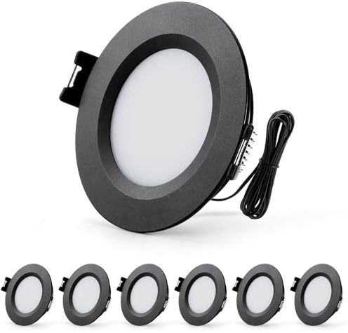 Sineyon LED Einbaustrahler 12V Dimmbar, 3W Alu Einbauspots 3000K Warmweiß 240LM, Einbaustrahler Flach 12mm, IP44 Möbeleinbauleuchte Loch 58-62mm, LED Spot 12V für Schrank Wohnmobil Küche, 6er Set