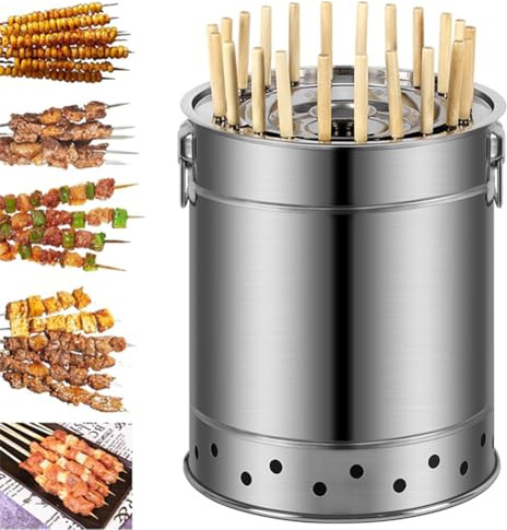 Parrilla portátil de carbón, barbacoa sin humo con pinchos para acampar al aire libre e interior