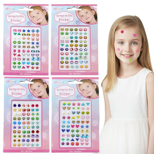JYNXOR Autocollantes pour Boucles d'oreilles, 240Pcs Boucles d'oreilles Adhésives à Paillettes, 3D Autocollants pour Filles Enfants - A