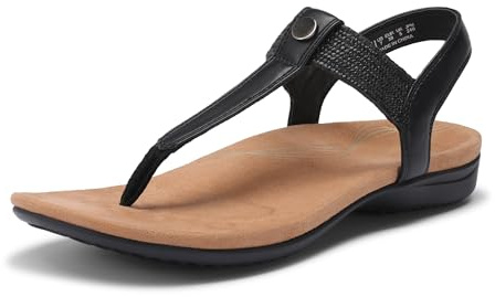DREAM PAIRS Women's Arch Support T-Strap Sandals Comfortable Orthotic Flat Sandals Thong Sandals for Casual Summer Walking,Size 6.5,Black,SDFS26008W