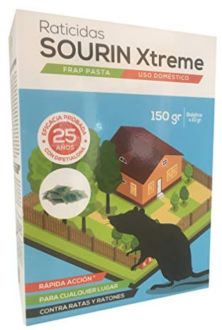 Raticida Sourin Xtreme FRAP Pasta, Cebo Fresco, Uso Doméstico, Control de Roedores (Ratas y Ratones) (150 gr)