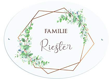 Manufaktur Liebevoll Türschild „Eukalyptus“ personalisiert mit Namen I Haustürschild und Klingelschild I Geschenkidee zum Einzug, Richtfest u.v.m.