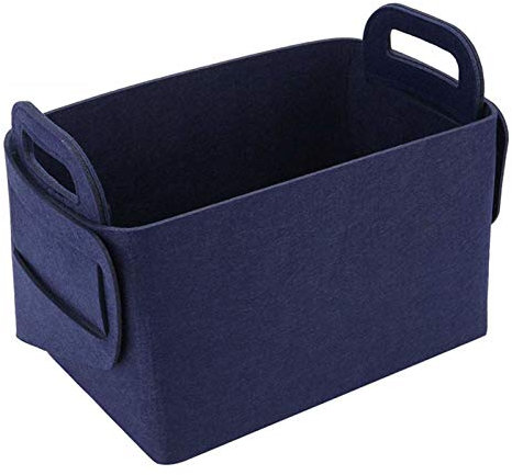 Storage Basket with Handles, Foldable Felt Box Log Carrier Tote Large Fire Wood Bag Fireplace Wood Stove Accessories Storage Bag for Wood, Newspapers, Magazines,Navy,L