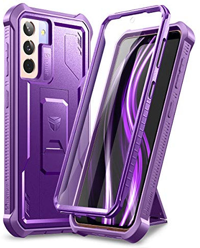 Dexnor Case for Samsung Galaxy S21 5G 6.2 Inch with Built-in Screen Protector Military Grade Armour Heavy Duty Front and Back 360 Full Body Shockproof Bumper Protection Cover with Stand - Purple