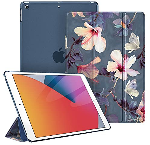 Fintie Hülle für iPad 10.2 Zoll (9. / 8. / 7. Generation, Modell 2021/2020/ 2019) - Ultradünn Schutzhülle mit transparenter Rückseite Abdeckung Cover mit Auto Schlaf/Wach, Blühender Hibiskus