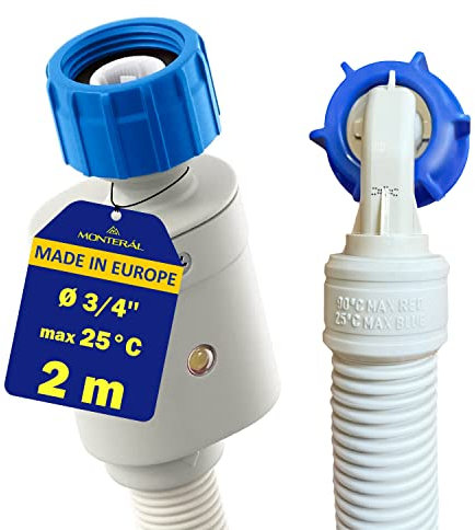 Tuyau Alimentation Aquastop pour Machine a Laver et Lave Vaisselle 2m avec Soupape de Sécurité Droite et Coudée Ø 3/4 Tuyau Arrivee D'eau Lave Linge avec une Garantie de 10 Ans - Monteral