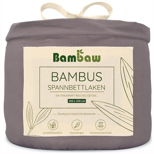 Bambaw Bambus Spannbettlaken 200x200 cm, 35 cm Steghöhe, weiche Allergiker-Bettwäsche, Spannbettlaken für den Sommer, kühlendes Spannbetttuch, Bettwäsche Anti Schwitzen (Dunkelgrau)