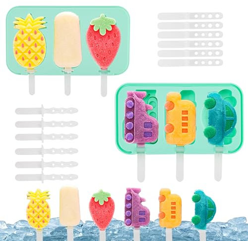Gcffom 2 Stück Eisformen Eis am Stiel, Eisformen Silikon, Leicht zu Lösen DIY Eis Form, Stieleisformer BPA freie, Wiederverwendbare Eis Formen für Stieleis, Cakesicles Silikonform, mit 12 Eisstäbchen