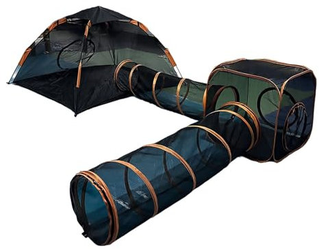 Katzengehege im Freien, 4-in-1-Katzenzelt für den Außenbereich mit Katzentunnel, Hundezaun, Hasenlaufstall, Faltbar, Extra Großer Platz