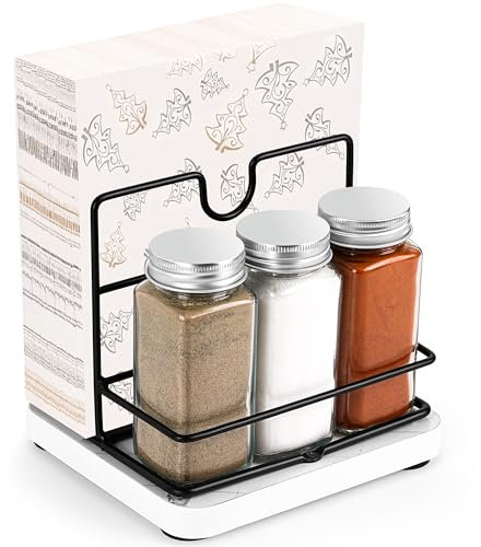 Winter Shore Küchentisch-Serviettenhalter Schwarz mit Gewürzständer - Eisen-Serviettenhalter mit Salz und Pfeffer Ständer zum Grillen - Aufbewahrung Servietten mit Beschwertem Boden im Landhausstil