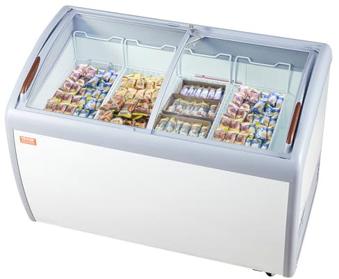 VEVOR Vitrine Réfrigérée à Crème Glacée Commerciale, Comptoir à Glace 362 L, Congélateur Mobile avec Dessus en Verre, 4 Paniers Métalliques, 2 Portes Coulissantes en Verre, Roulettes Verrouillables