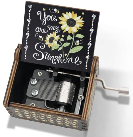 You are My Sunshine Music Box Hand Crank Vintage Wood Engraved Music Boxes, Musical Gifts for Wife Mother Boyfriend Girlfriend Friend Birthday Christmas Anniversary Valentine's Day Mothers Day