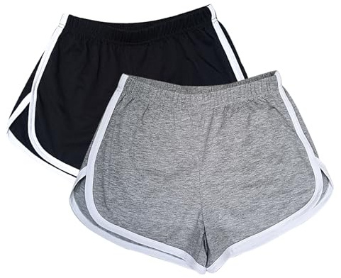 WEBGGER 2 Pack Women's Cotton Yoga Dance Short Pants Sport Shorts Summer Athletic Cycling Hiking Sports Shorts (L, Black,Grey)
