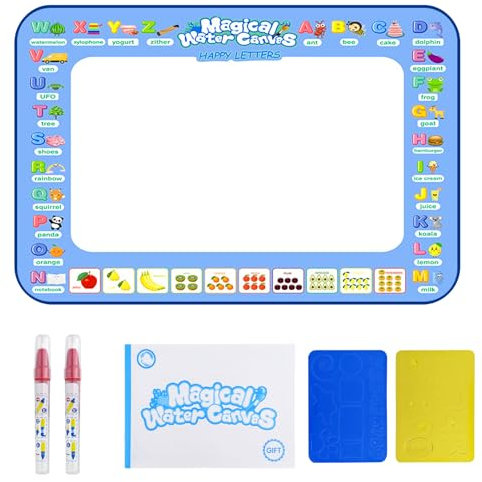 Legpador 100x80 cm Libro Magico Agua, Pintar con Agua Reutilizable, Alfombra Pintar Agua Niños con Bolígrafo de Agua, Water Doodle Mat, Magica Dibujo Pintura Regalo, Juegos Educativos, para Niños 1+