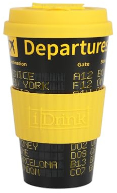 IDRINK®- Tazza in RPET per Caffé con Tappo in Silicone Apribile, Facile da Portare 435 ml, Mug Takeaway Plastica Riciclata 8.7 x 8.7 x 15 cm Ergonomica 435 ml (DEPARTURES)