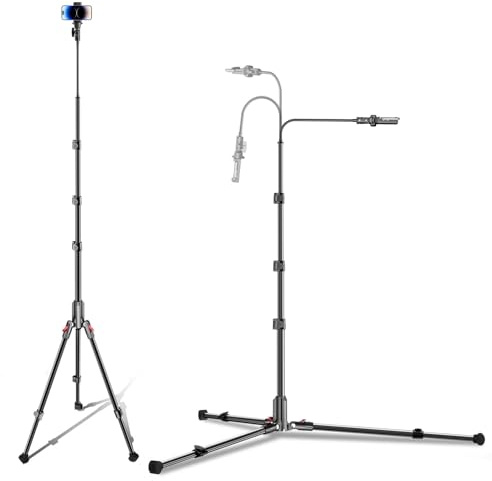 Cambofoto mobiltelefonstativ 210 cm med svanhals för overheadinspelningar | Flexibel 25 cm svanhals, 360° huvud, för smartphone och kamera, perfekt för vloggar, handledning och livestreams