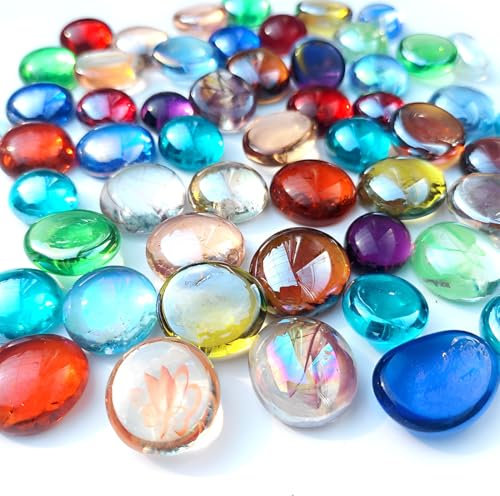 BECHS Glasnuggets Bunt 200G/Ca.40 Stück Glasnuggets Bunt Muggelsteine Bunt Kinder Glassteine Dekosteine Für Vasen Mosaiksteine Zum Basteln Spielsteine Mosaik Steine