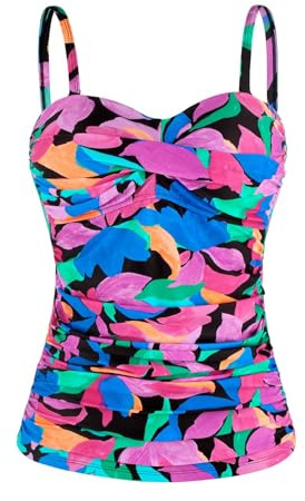 Ocean Blues Costume da bagno da donna a fascia, con increspature, controllo della pancia, solo top tankini, Foglie colorate., L