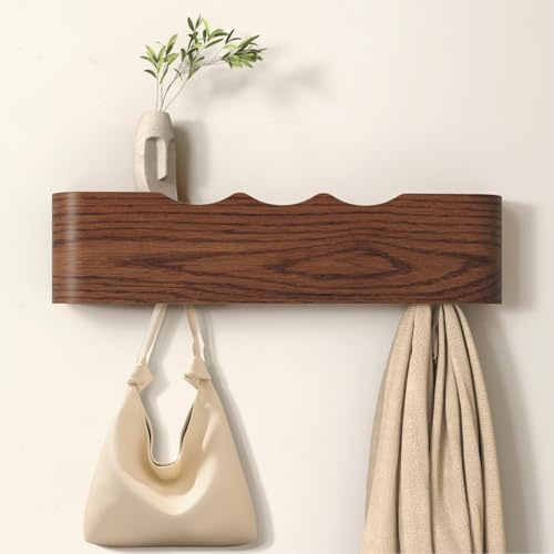 VERASCOT Wall Mounted Coat Rack with Shelf, Wooden Entryway Organizer with Hidden Metal Hooks for Hanging Coats Bags Keys, Modern Floating Shelf for Hallway Bathroom
