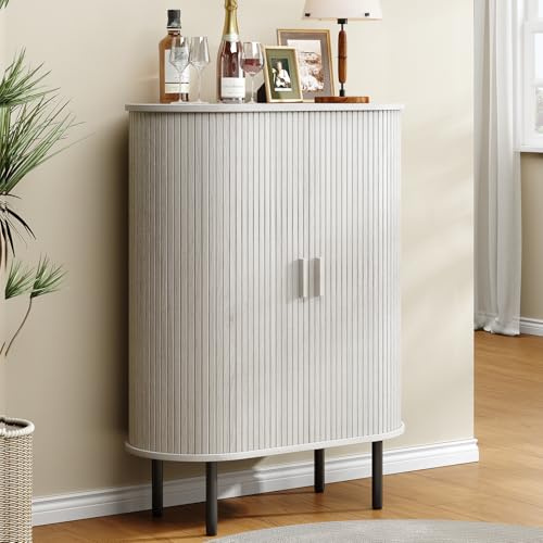 ONBRILL Sideboard Buffet Cabinet with Storage, 44 High Storage Cabinet with Sliding Door & Adjustable Feet, Modern Accent Coffee Bar Cabinet Console Table for Kitchen, Entryway, Natural White