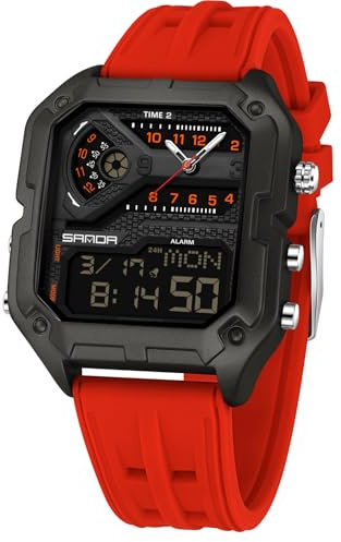 TICKEEN Mens Watch for Men Digital Sport Watch Rectangle Large-Dial Watches Waterproof Watches with Alarms/Countdown/Stopwatch/Digital-Analog/Light/Military Multifunctional Wrist Watch