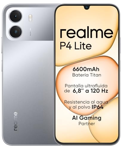 Smartphone realme P4 Lite 4G, 4GB+256GB, Écran LCD HD 120Hz 6,8, Batterie Titan 6600mAh, Recharge 15W, Recharge inversée 6W,IP64 antipoussière et étanche,Système Next IA,Gris Titan (sans Chargeur)