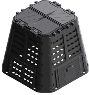 Runheo Composteur de jardin en plastique noir - 93,3 x 93,3 x 80 cm - 480 l - Bac à compost thermique avec couvercle - Pour déchets de jardin, vers, silo pour la fabrication de l'humus en extérieur