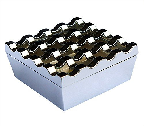 Xiangyang® Kreative Metall 16 Loch Platz Aschenbecher mit Deckel große Vintage mattiert Aschenbecher (Nickel Color)