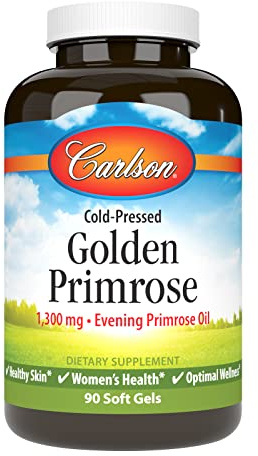 Carlson - Golden Primrose, 1300 mg Evening Primrose Oil, Cold-Pressed, Healthy Skin, Women's Health & Optimal Wellness, 90 Softgels