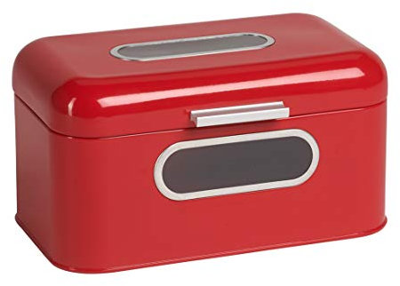 Echtwerk Brotkasten, Retro-Brotbox aus Metall mit Sichtfenster, Platzsparende Aufbewahrungsbox, Brotkorb mit Deckel, “rot“, 30 x 20 x 16.5 cm