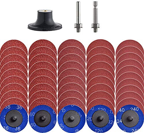 NYXCL 50Pcs Mixup Roll Lock Quick Change Discs Set, 2 inch A/O Sanding Discs with 1/4 Holder, for Die Grinder Surface Prep Strip Grind Polish Finish Burr Rust Paint Removal，Surface Conditioning Discs