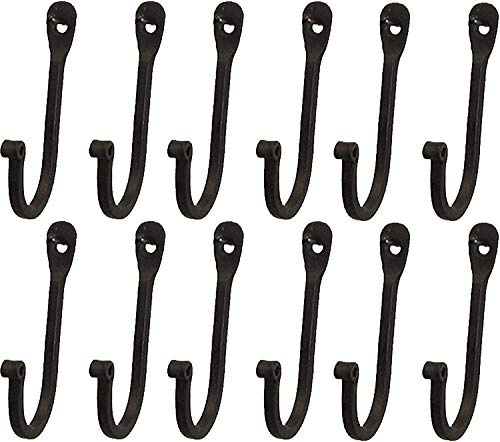 KPAVIR Black Iron Wall Hooks – Heavy Duty Rustic J Hooks for Hanging Coats, Hats, Towels, Bags – Farmhouse Wall Mounted Coat Hooks for Entryway, Bathroom, Kitchen, Garage Organizer (Set of 12)