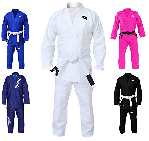 G4 VISION BJJ Gi Herren Kinder Brazilian Jiu Jitsu Anzug Jujitsu Erwachsene Uniform Jugend Blau Schwarz Weiß (Weiß, M1)