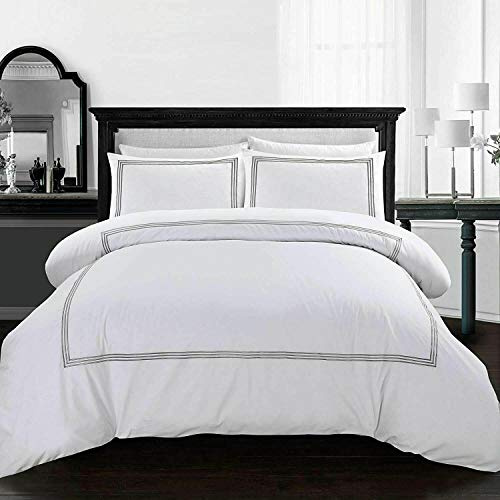 My Home Store Set di biancheria da letto con copripiumino di qualità alberghiera, 200 fili, in 100% morbido policotone traspirante, con federe (bianco, super king size)