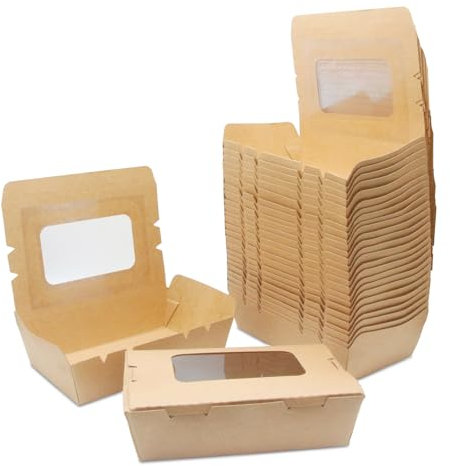 La Llareta Contenitore per Alimenti da Asporto, Scatola di Carta Kraft per Alimenti, Cartone per Insalata, con Finestra, a Prova di Olio e Acqua, per Sandwich, Cheesecake, Hamburger (20 pcs 900ml)