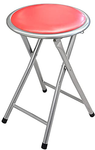 DRW Sgabello pieghevole in metallo e sedile in PVC imbottito con chiusura di sicurezza in rosso 30 x 45 cm