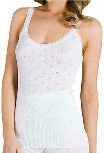 Top Linen (NW) Ltd Snowdrop Ladies Thermal Camisole Vest - Women Thermal Underwear Tops - Winter Warmer Vest for Girls - Made in UK (White French Round Neck Spencer, Large)