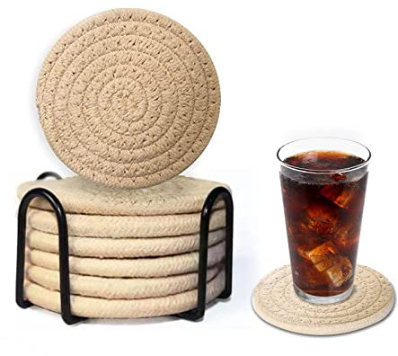 Untersetzer Gläser mit Halter, Vintage Handgefertigte Tassenuntersetzer Set 6 Stück für Tischschutz, Rund Wasser absorbierende Getränkeuntersetzer