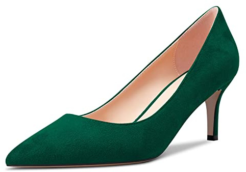 Castamere Femmes Aiguille Mi Kitten Talon Heel 6.5 CM Heels Pointu Bout Escarpins Slip-on Classique Cute Bureau Chaussures Vert B 37 EU