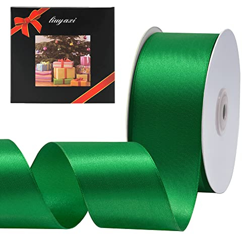 LIUYAXI Green Double Faced Satin Ribbon, 1-1/2 X Continuous 50 Yards, Ribbons Perfect for Gift Wrapping Wedding DIY Craft Bow Making & Other Projects
