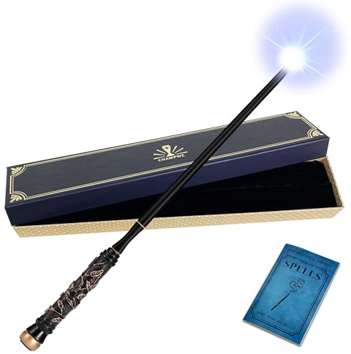 ChampWe Light Up Magic Wizard Wand Rechargeable Illuminating Toy for Kids Witch Collection Cosplay Accessories with Spellbook and Gift Box (Foliage)
