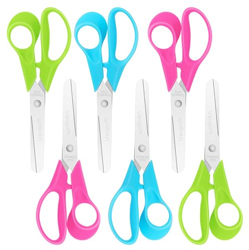 Uaugulft Forbici per Bambini, Sicure, con Lame a Punta Arrotondata in Acciaio Inox e Manico Ergonomico, Ideali per Scuola e Classi, Disponibili in Più Colori, 12 cm, Confezione da 6