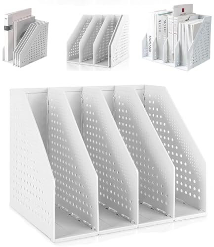JMIATRY 2 Stück Faltbarer Stehsammler, Stehsammler A4 Kunststoff, Zeitschriftensammler mit 4 Fächer für Schule, Büro, Büchern, Weiß, 32.5x25.6x24.2CM