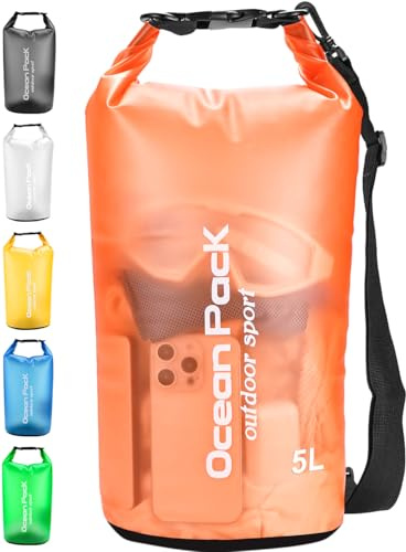 Henrycares Borsa Impermeabile Mare, Sacca Dry Bag da 20L 10L 5L 2L, Zaino Impermeabile con Tracolla, per Trekking Nuoto Spiaggia Canoa Barca Bici