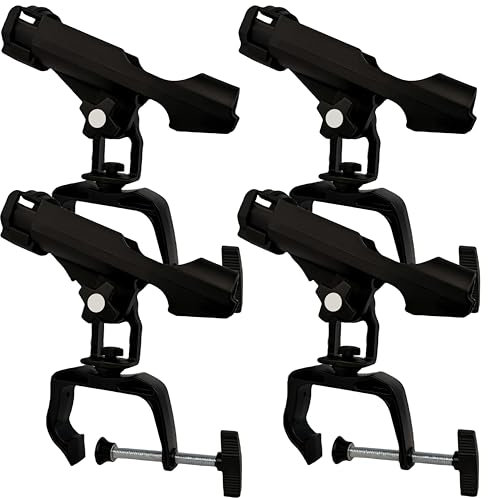 HiUmi Angelboot-Rutenhalter mit großer Klemmöffnung, um 360 Grad verstellbar, Angelrutenständer, zusammenklappbarer Halter (RH20L-4er-Pack)