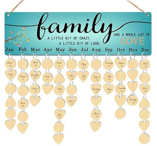 Geburtstagskalender Holz Erinnerung, Vintage Jahresunabhängig Holz DIY Kalender Festival Reminder Calendar Board mit 100 Holzanhängern Tür Zeichen Hängen Dekoration für Schlafzimmer, Büro (B)