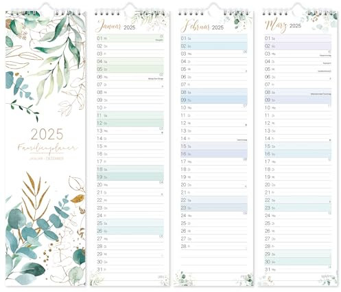 Streifenkalender 2025 - Kalender 2025 Wandkalender von Januar bis Dezember, Kalender 2025 mit Notizen, 12 x 41 cm