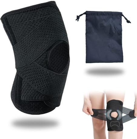 DERJDISF Genouillère sport, Maintien Renforcée– Genouillère Rotulienne le genou avec stabilisateurs latéraux, idéal pour la course à pied, le fitness, la déchirure du ménisque (XXL, 150-170g)