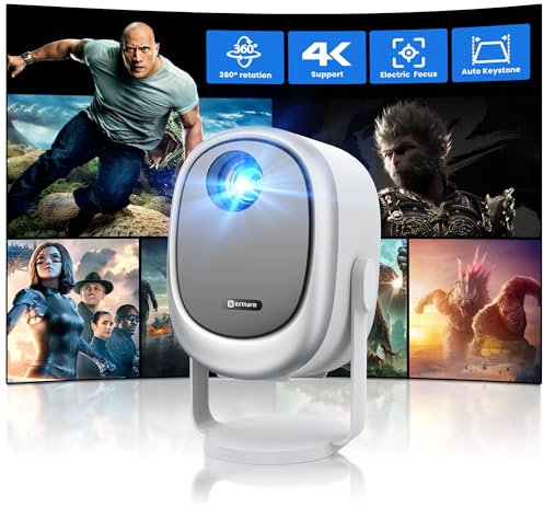 Beamer【360° Drehbarer/Auto Trapezkorrektur/E-Fokus】 WiFi Bluetooth Projektor Full HD 1080P unterstützt, 500ANSI Tragbarer Mini Beamer für Heimkino/Outdoor Handy staubdichter LED, 50% Zoom